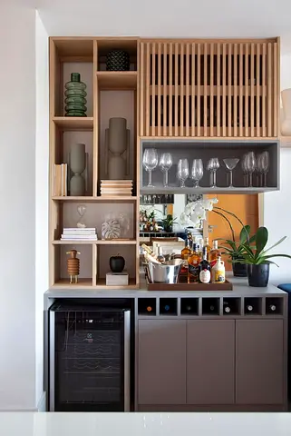 Stylish Modern Bar Cabinet with Storage and Wine Cooler