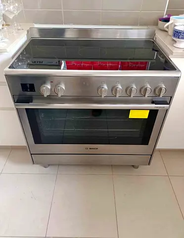 Bosch Series8 Electric Range Cooker Stove 90Cm Glass Ceramic Hob Stainless Steel HCB738357M