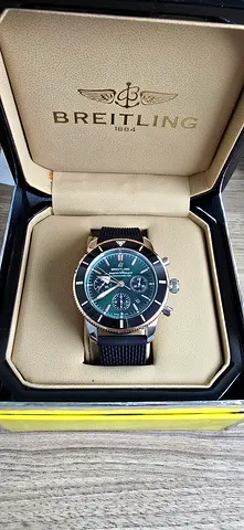 Breitling mens superocean chronograph green dial watch