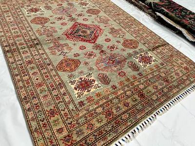 153 x 197 cm // New Handmade Beautiful Grey Super Kazak Carpet (16U)