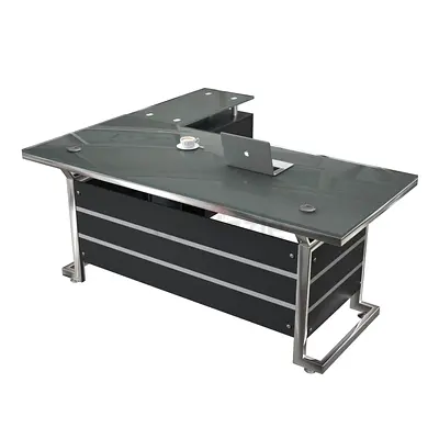Executive L shape tampered glass table