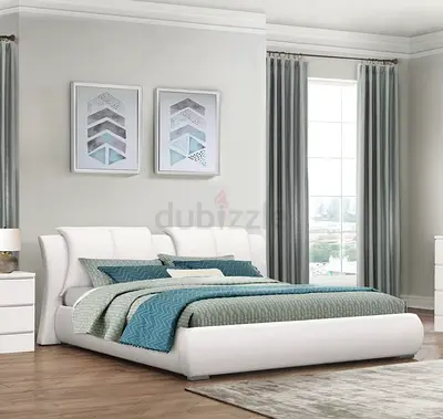 King, White Upholstered Bed