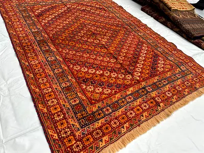 140 x 185 cm | vintage Handmade Tribal Mashwani Carpet and Kilim Mix (27U)