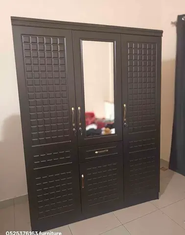 Stylish Brown Wardrobe with Mirror and Drawers