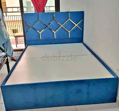 Stylish Blue Platform Bed with Unique Design
