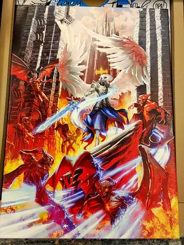 Epic Fantasy Art Print - A Glimpse of Battle Between Angels and Demons
