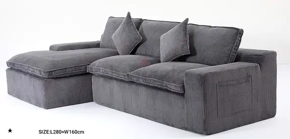 Cozy Grey Corded Sectional Sofa with Cushions