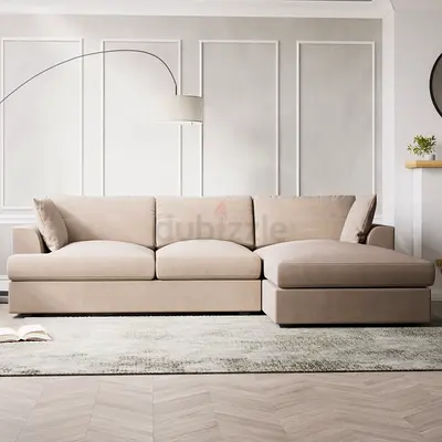 Beige Fabric Right Hand 4 Seater Corner Sofa