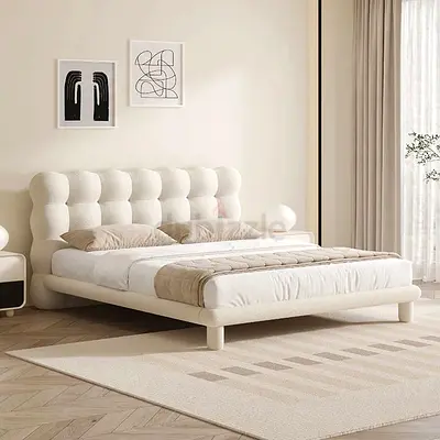 White Boucle Upholstered Platform Bubble double 120*200 Bed Frame
