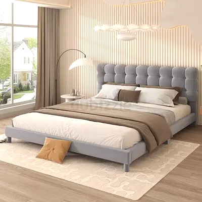 Gray Upholstered Platform Bed