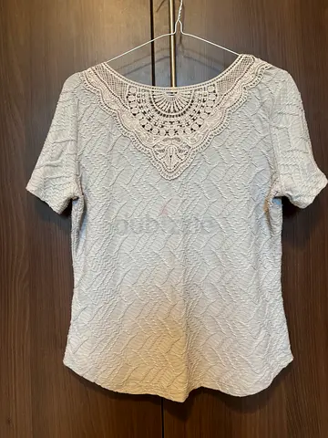 Grey Top with Crochet Neck Design
