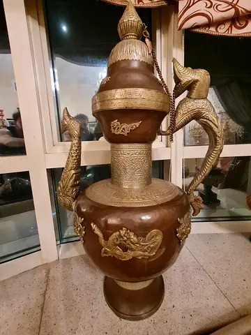 Vintage Copper Brass Nickel Silver Dragon Urn Ewer Large Vessel