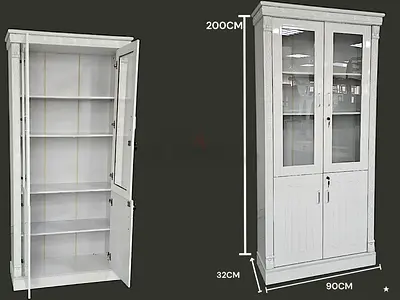 Elegant White Wardrobe with Glass Doors