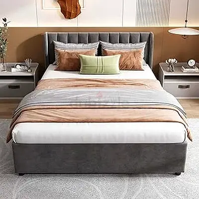 Upholstered Bed 140 x 200 Bed with Drawers and Padded Headboard.