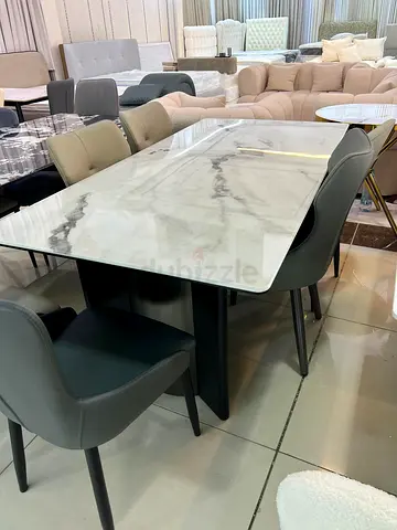 Sleek Modern Dining Table with Elegant Marble Finish