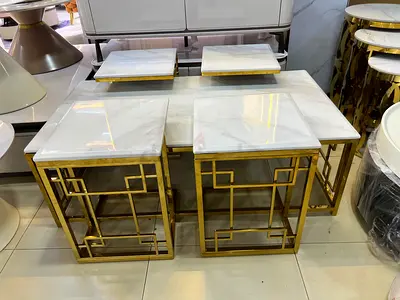 Elegant Marble Top Coffee Table Set with Golden Frame