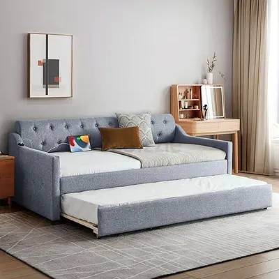 Stylish Grey Sofa Bed with Pull-Out Feature