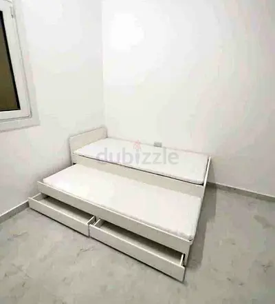 ‎Ikea slakt bed frame with under bed and 2 storage drawers underneath with 2 Ikea mattresses