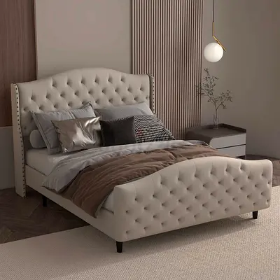 King , queen size Bed Frame, Wingback Upholstered Button Tufted Headboard