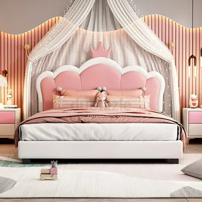 Full Size cute  Bed, White Crown
