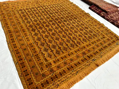 Vintage 159 x 180 cm Handmade Beautiful Golden Afghan Mashwani Carpet 35U