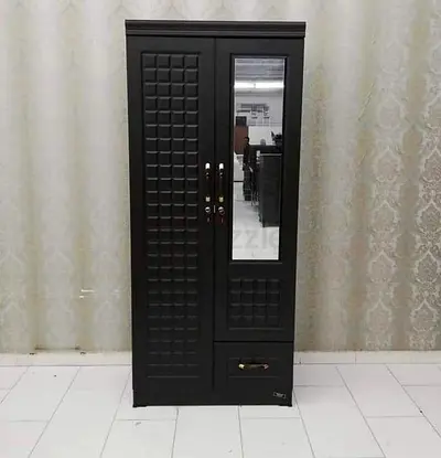 Stylish Black Wardrobe with Mirror and Storage Drawer