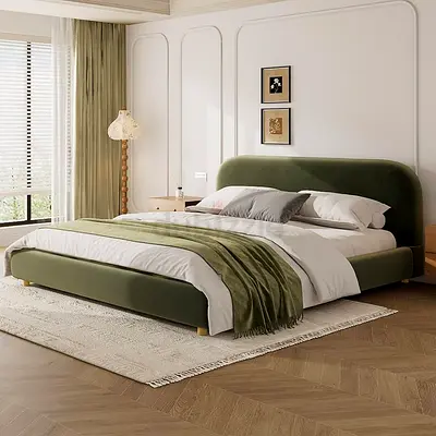Upholstered Platform 180*200 king size Bed with Curved Shaped Headboard