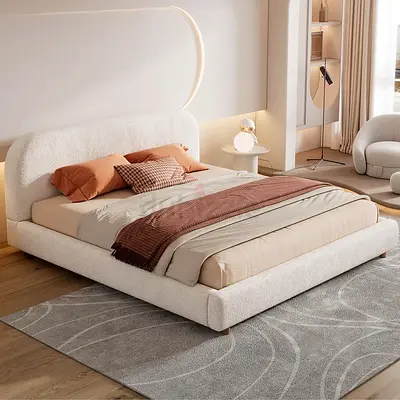 Upholstered Platform 180*200 king size  Bed with Curved Shaped Headboard