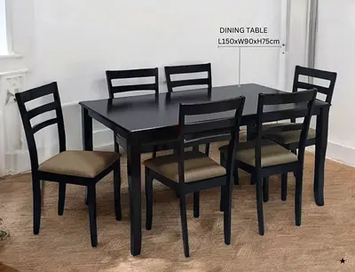 Stylish Black Dining Table Set with 6 Chairs