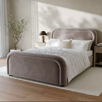 Elegant and comfort Velvet  Bed with Soft Curves