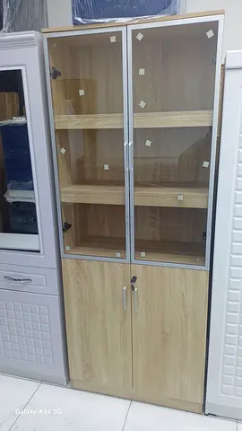 Stylish Wooden Cabinet with Glass Shelves
