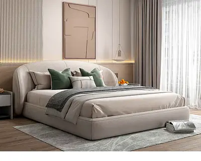 Boucle Curved Headboard Fabric Bed