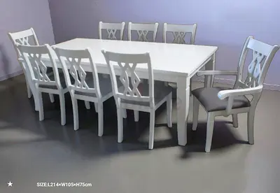 Elegant White Dining Table Set with 8 Chairs