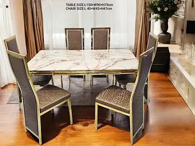 Elegant Marble Dining Table Set with 6 Chairs