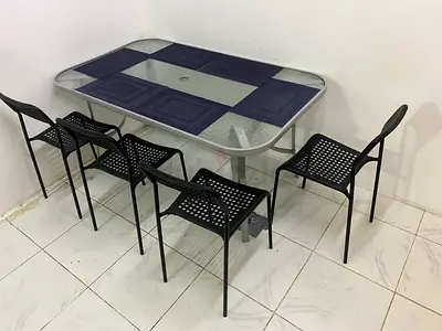 Stylish Glass Top Dining Table with 4 Ikea Chairs