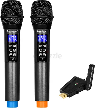 Depusheng W4 USB Wireless Microphone with Echo, Treble, Bass, 98 FT Range, UHF Portable Dual Handhel
