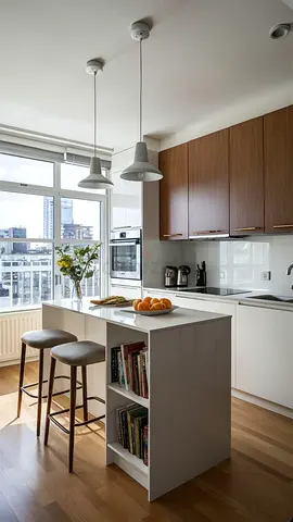Stylish Modern Kitchen Island with Bar Stools