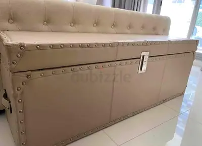 THE ONE GREIGE BED END STORAGE TRUNK GENUINE LEATHER DESIGNER TIMOTHY OULTON STYLE MARINA