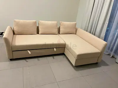 Ikea holmsund l shape sofa com bed with storage beige color