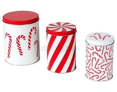 IKEA Vinterfest Set of 3 Round Candy Cane Tins BRAND NEW