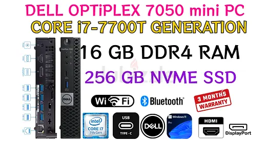 Core i7-7th GENRATION Dell OptiPlex 7050 MINI PC-DDR4 16 GB RAM-256 GB NVME SSD-WINDOWS 11 PRO-WIFI