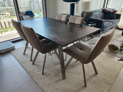 Modern Dining Table with 6 Upholstered Chairs