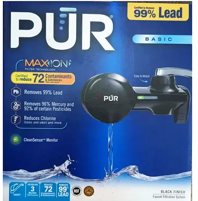 PUR PLUS Faucet Mount Water Filtration System, Black – Horizontal Faucet Mount