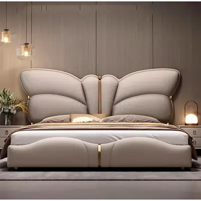 Luxurious beige colour fabric bed king size