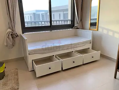 IKEA hamness Day bed with 3 storage drawers underneath and with 2 IKEA mattresses