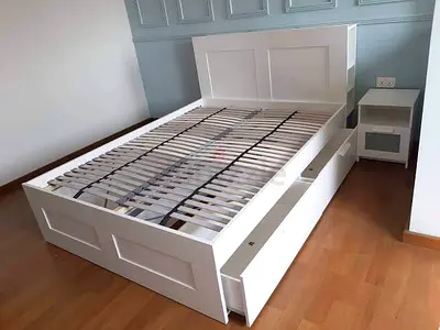 IKEA brimness queen size 160×200cm bed frame with headboard+ 4 big storage drawers + Ikea mattress