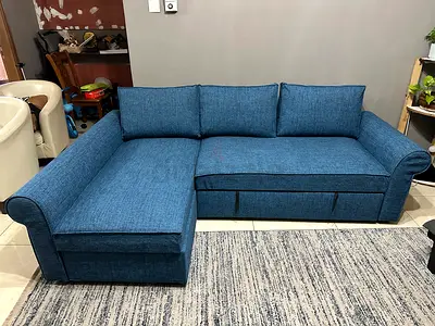 IKEA Lshape.sofa bed with storage dark blue color