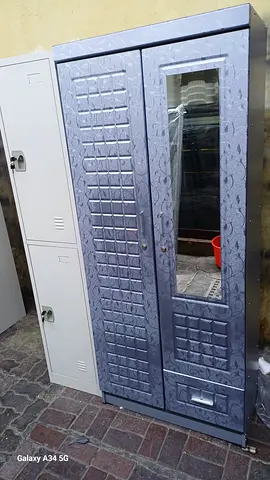 Stylish Silver Storage Cabinet with Mirror