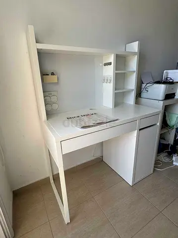 Modern White Study Table with Storage