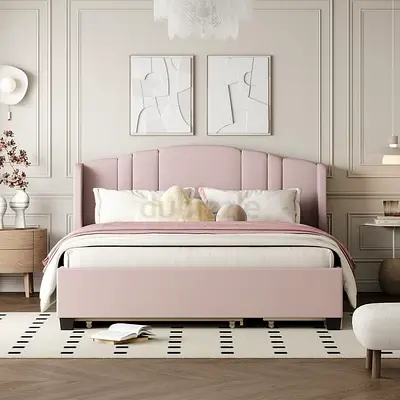 Elegant Design Queen Size Upholstered Platform Bed with  2 Drawers